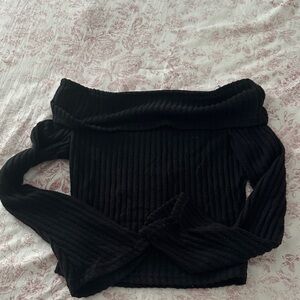 Cider Black Off-Shoulder Ribbed Sweater